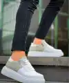 KB-X155 Kuback Beyaz Cilt Gri Süet Detaylı Beyaz Yüksek Taban Günlük Spor Ayakkabı