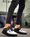KB-X155 Kuback Beyaz Cilt Siyah Cilt Detaylı Siyah Yüksek Taban Günlük Spor Ayakkabı