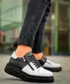 KB-X155 Kuback Beyaz Cilt Siyah Cilt Detaylı Siyah Yüksek Taban Günlük Spor Ayakkabı