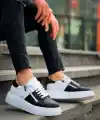 KB-X155 Kuback Siyah Cilt Beyaz Cilt Detaylı Beyaz Yüksek Taban Günlük Spor Ayakkabı