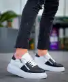 KB-X155 Kuback Siyah Cilt Beyaz Cilt Detaylı Beyaz Yüksek Taban Günlük Spor Ayakkabı