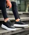 KB-X155 Kuback Siyah Cilt Detaylı Beyaz Yüksek Taban Günlük Spor Ayakkabı