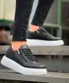 KB-X155 Kuback Siyah Cilt Detaylı Beyaz Yüksek Taban Günlük Spor Ayakkabı