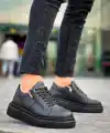 KB-X155 Kuback Siyah Cilt Detaylı Siyah Yüksek Taban Günlük Spor Ayakkabı