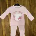 3-12 aylık kedi desen işlemeli takım pembe