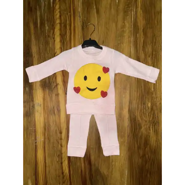 3-12 aylık emoji detalı takım pembe