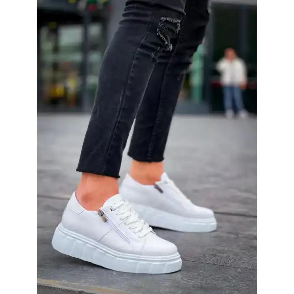 KB-X155 Kuback Beyaz Cilt Detaylı Beyaz Yüksek Taban Günlük Spor Ayakkabı