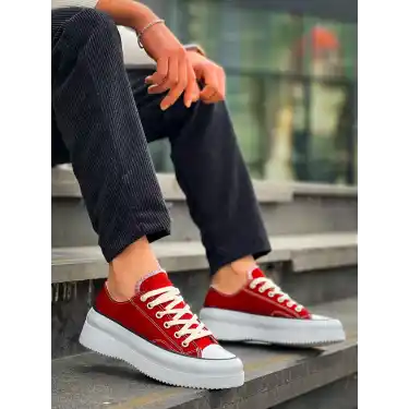 KB-CX-3 Kuback Kısa Bordo Keten Beyaz Yüksek Taban Spor Ayakkabı