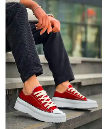 KB-CX-3 Kuback Kısa Bordo Keten Beyaz Yüksek Taban Spor Ayakkabı