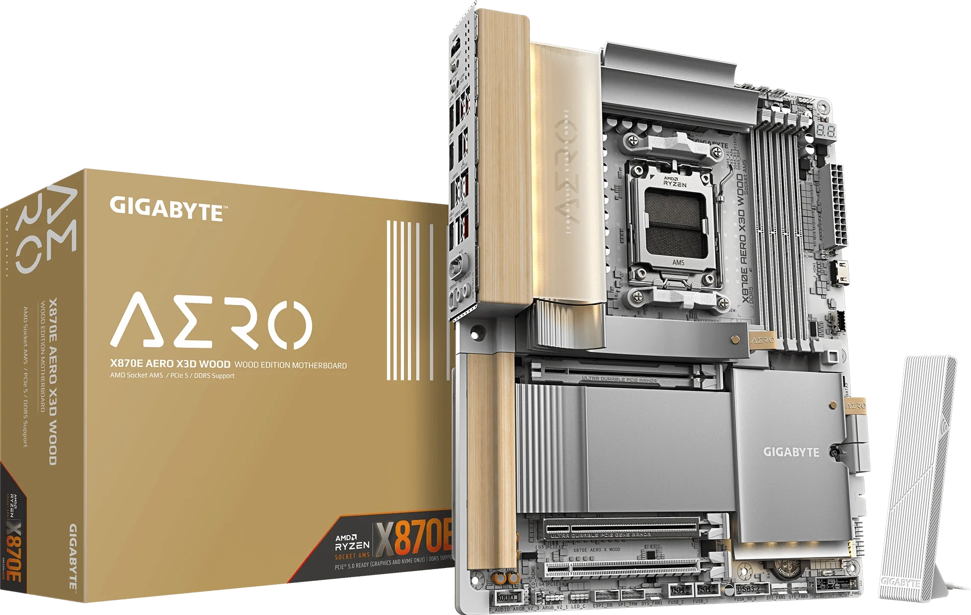 X870E AERO X3D WOOD kutu ve ürün