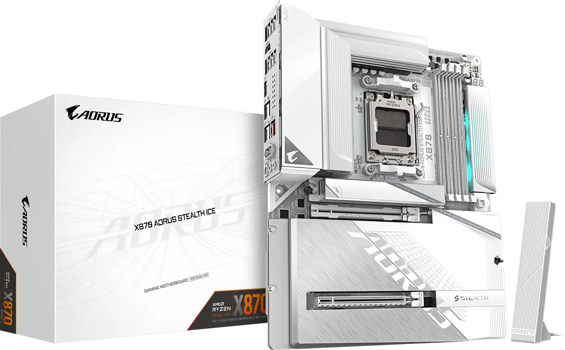 X870 AORUS STEALTH ICE kutu ve ürün
