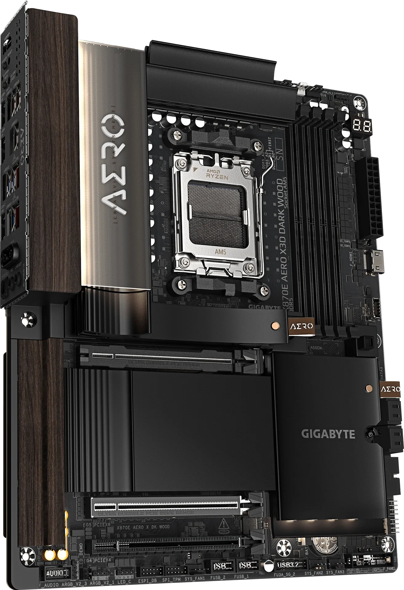 X870E AERO X3D DARK WOOD tasarım detayı