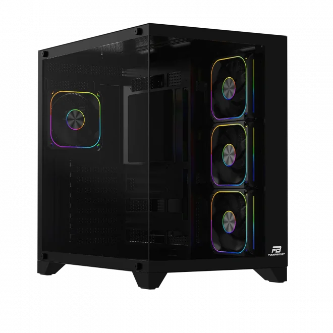 PowerBoost PB-9025B 750W 80+ Siyah ARGB Tempered Glass USB 3.2 ATX Mid Tower Kasa