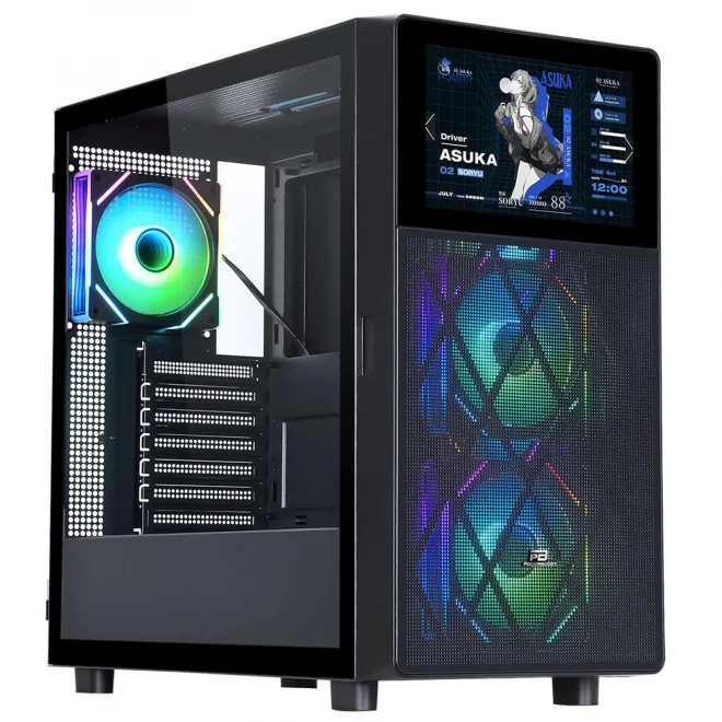 PowerBoost PB-P4367BB LCD Siyah ARGB Tempered Glass USB 3.0 ATX Mid Tower Kasa