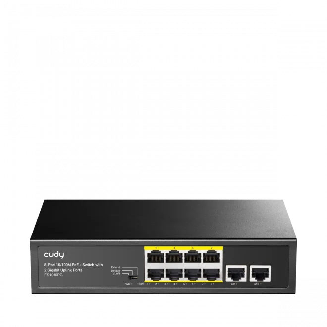 Cudy FS1010PG 8 Port 10/100Mbps 2*GE Uplink VLAN&Extend Mode 250m 120W POE+ Ethernet Switch