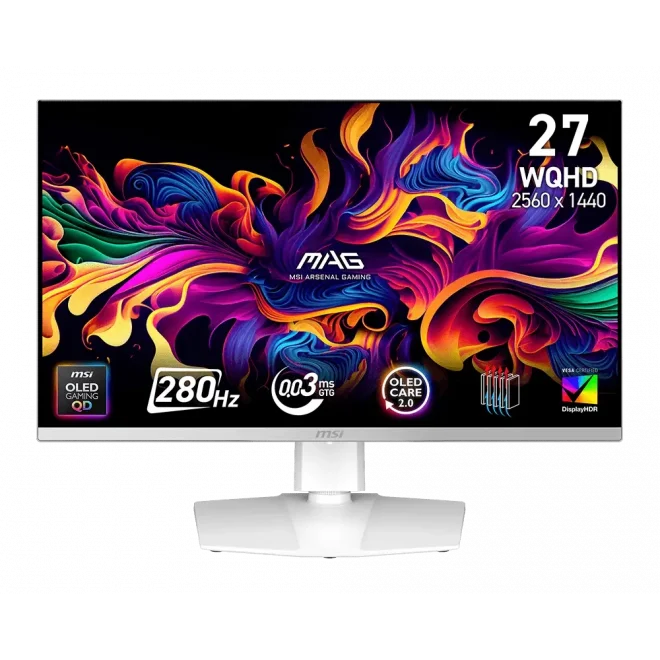 MSI 26.5 MAG 272QPW QD-OLED X28 Beyaz 0.03ms 280Hz HDMI,DisplayPort QD-OLED Adaptive-Sync Pivot 2K Gaming Monitör