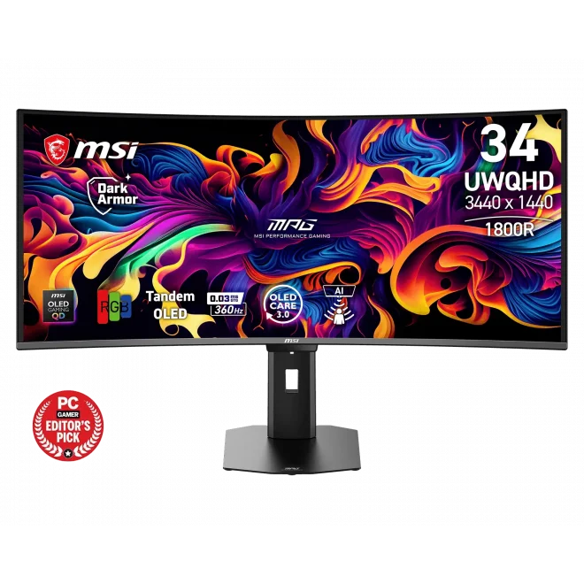 MSI 34 MPG 341CQR QD-OLED X36 0.03ms 360Hz HDMI,DisplayPort AMD FreeSync Premium Pro Tandem QD-OLED Curved UWQHD Gaming Monitör