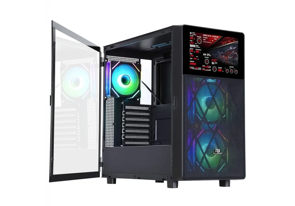PowerBoost PB-P4367BB LCD Siyah ARGB Tempered Glass USB 3.0 ATX Mid Tower Kasa