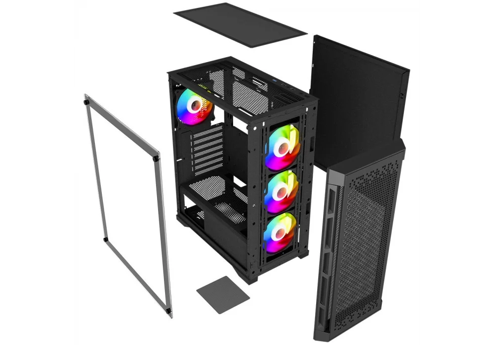 PowerBoost PB-PS7840B 600W Tempered Glass Rainbow USB 3.0 ATX Mid Tower Kasa