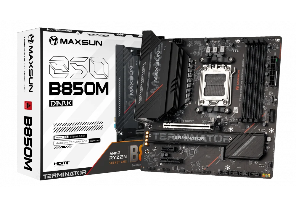 Maxsun Terminator B850M Dark WIFI 7800MHz(OC) M.2 AM5 mATX Anakart