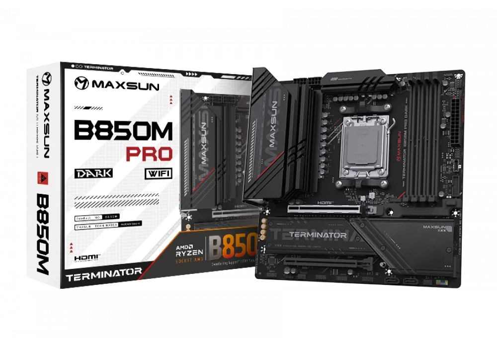 Maxsun Terminator B850M PRO Dark WIFI 7800MHz(OC) M.2 AM5 mATX Anakart