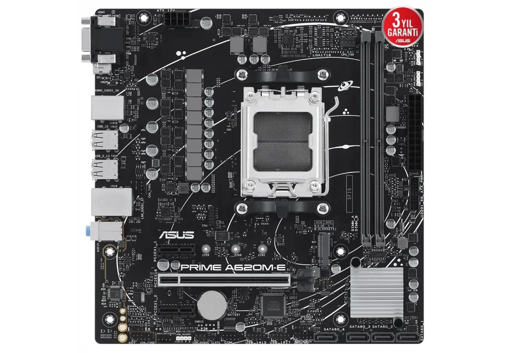ASUS PRIME A620M-E-CSM 6400mhz(OC) RGB M.2 AM5 mATX DDR5 Anakart