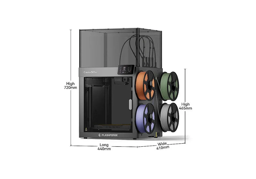Flashforge Creator 5 Pro Dört Bağımsız Baskı Kafalı Kapalı Kasa Çok Renkli FDM 3D Yazıcı