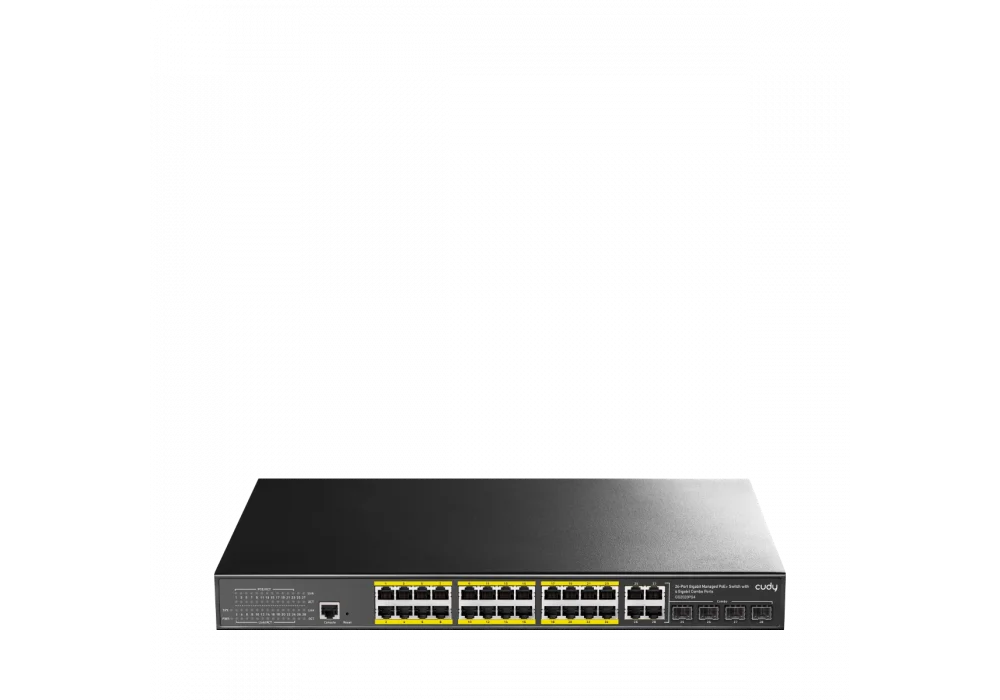 Cudy GS2028PS4-300W 24 Port GE 4*1G SFP&RJ45 Combo 19 1U Çelik Layer2 Yönetilebilir POE+ Switch