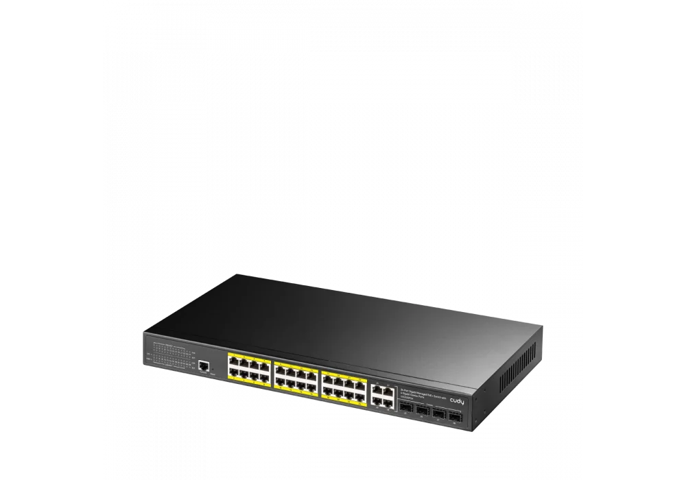 Cudy GS2028PS4-300W 24 Port GE 4*1G SFP&RJ45 Combo 19 1U Çelik Layer2 Yönetilebilir POE+ Switch