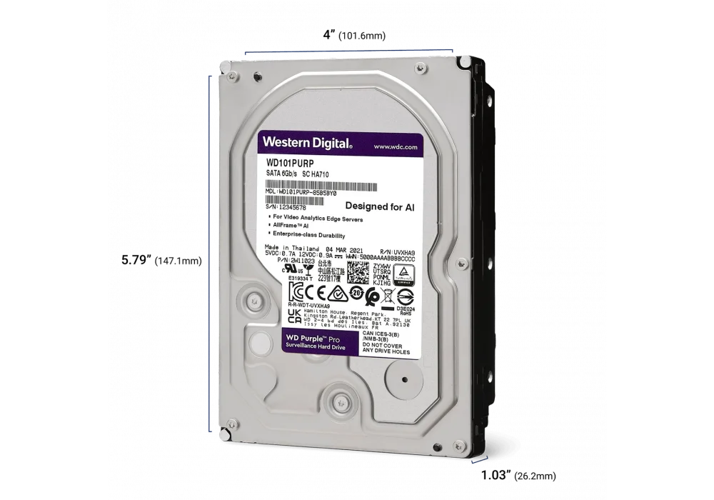 WD 10TB Purple Pro 512MB 7200RPM (WD102PURP) Güvenlik Diski