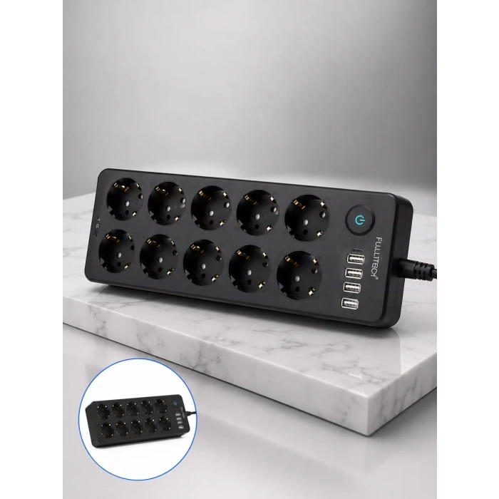 10 Prizli USB Destekli Çoklu Priz Type-C Şarj Girişli Güvenli Güç Ünitesi