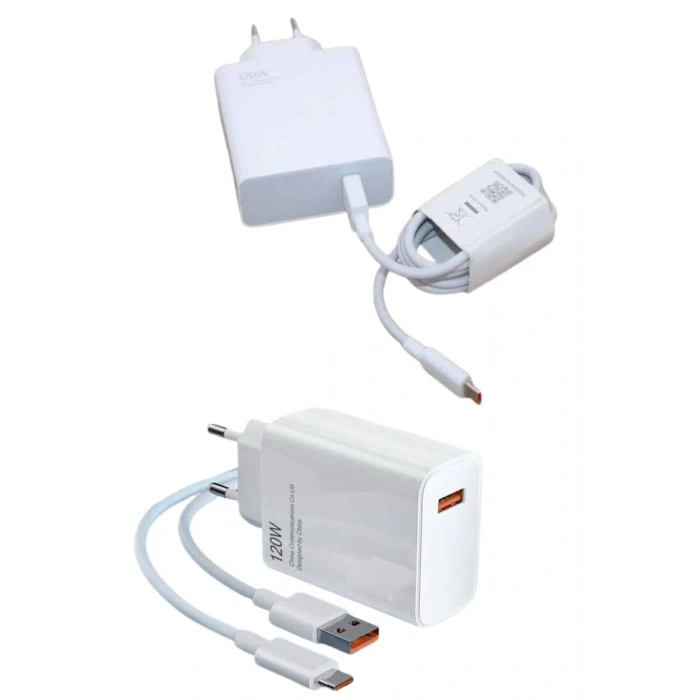 120 Watt Turbo Hızlı Şarj Aleti Seti Hızlı Şarj Adaptörü Beyaz