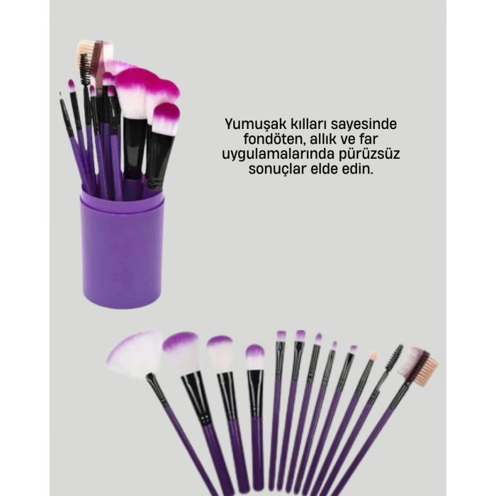 12’li Profesyonel Makyaj Fırça Seti Ultra Yumuşak Sentetik Kıllı