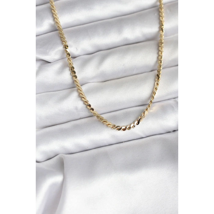 14K Gold Renk Kaplama Ezme Yılan Zincir Model CM Kadın Kolye 5886