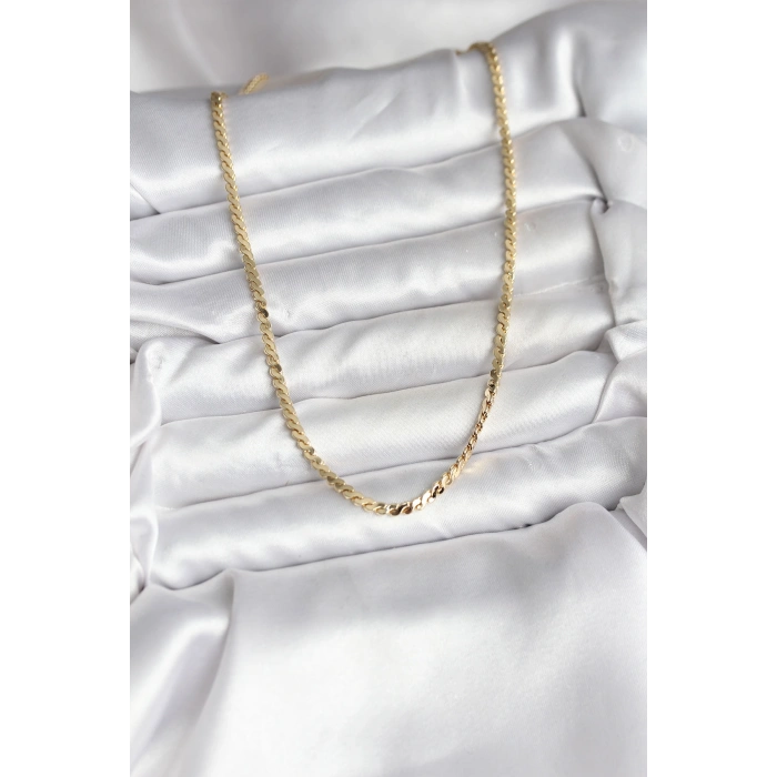 14K Gold Renk Kaplama Ezme Yılan Zincir Model CM Kadın Kolye 5886