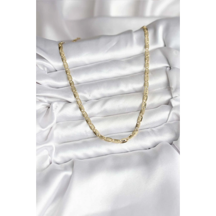 14K Gold Renk Kaplama Plaka Ezme Model Zincirli CM Kadın Kolye 5886