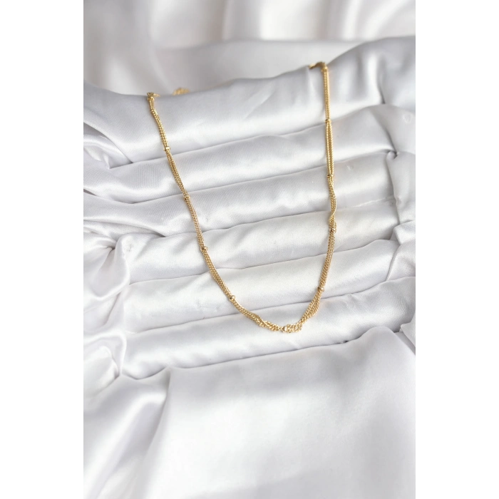 14K Gold Renk Kaplama Topçuk Zincirli Model CM Kadın Kolye 5886