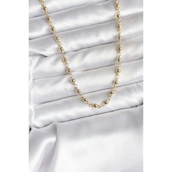 14K Gold Renk Kaplama Topçuklu Zincir Model CM Kadın Kolye 5886