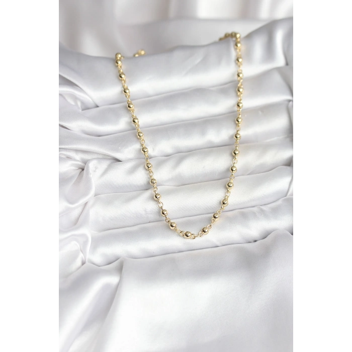 14K Gold Renk Kaplama Topçuklu Zincir Model CM Kadın Kolye 5886