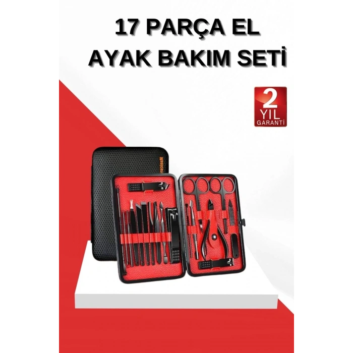 17 Parça Manikür Seti El ve Ayak Bakımı Törpü Cımbız Tırnak Temizleme