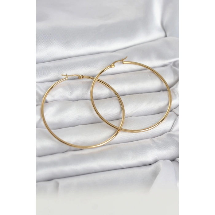 316L Çelik Gold Renk 60 mm Halka Kadın Küpe 5886