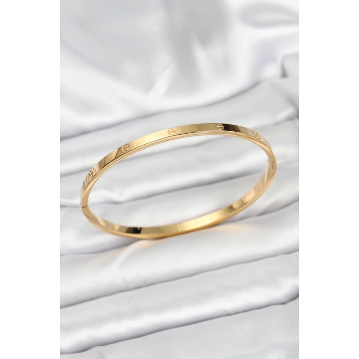 316L Çelik Gold Renk 65 mm İnce Kadın Kelepçe Bileklik 5886