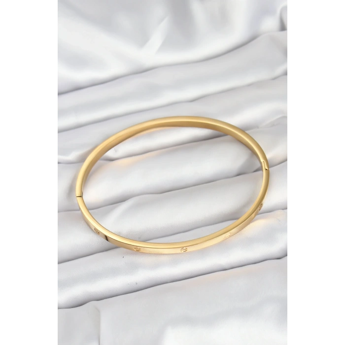 316L Çelik Gold Renk 65 mm İnce Kadın Kelepçe Bileklik 5886