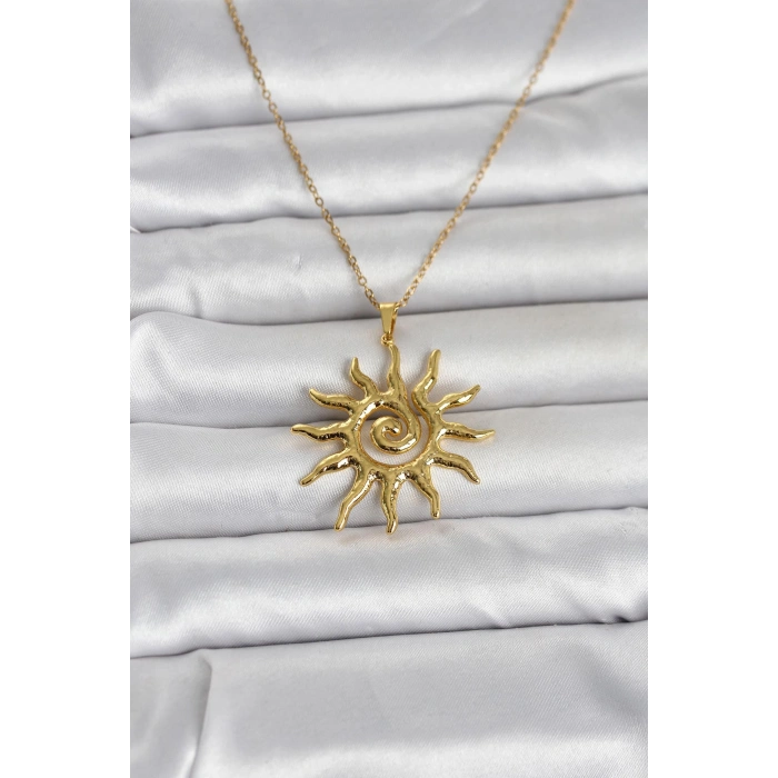 316L Çelik Gold Renk Bohem Güneş Model Kadın Kolye 5886