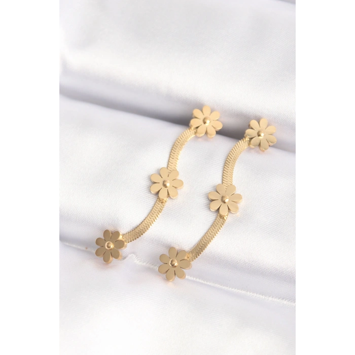 316L Çelik Gold Renk İtalyan Zincir Papatya Küpe 5886