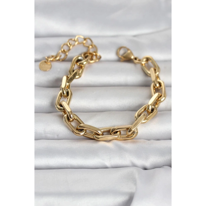 316L Çelik Gold Renk Kalın Zincirli Kadın Bileklik 5886