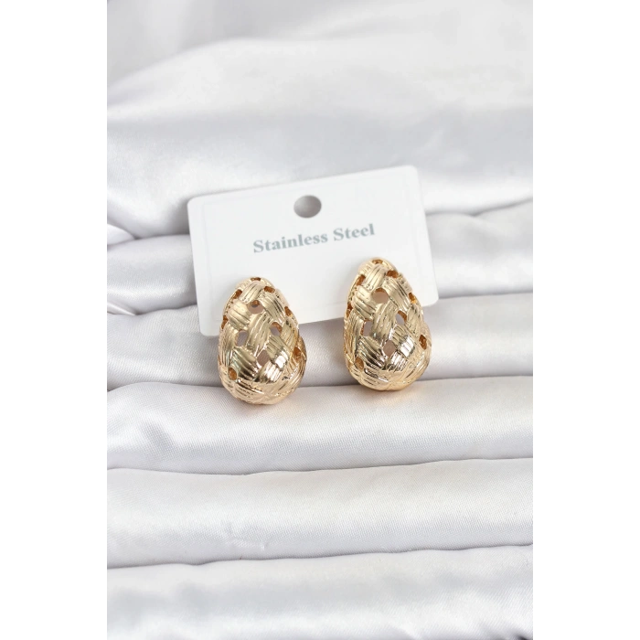 316L Çelik Gold Renk Motifli Damla Kadın Küpe 5886