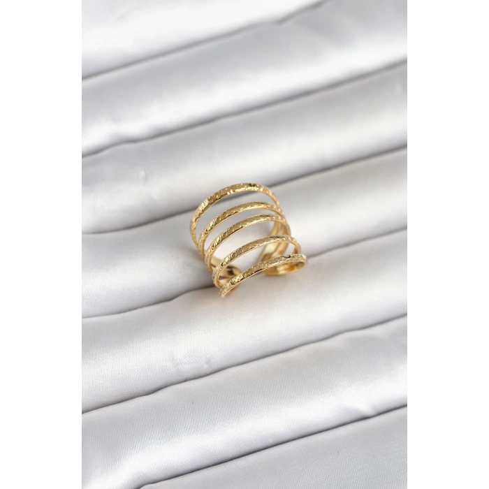 316L Çelik Gold Renk Sıralı Model Kadın Yüzük 5886