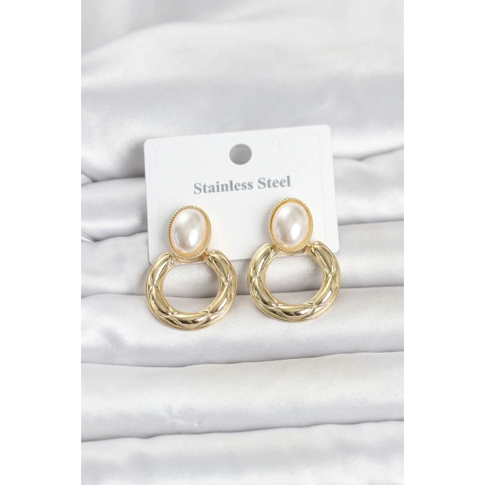 316L Çelik Gold Renk Vintage Model Kadın Küpe 5886