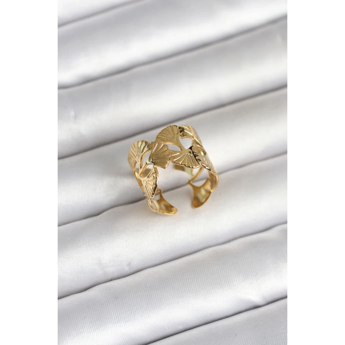 316L Çelik Gold Renk Yelpaze Model Kadın Yüzük 5886